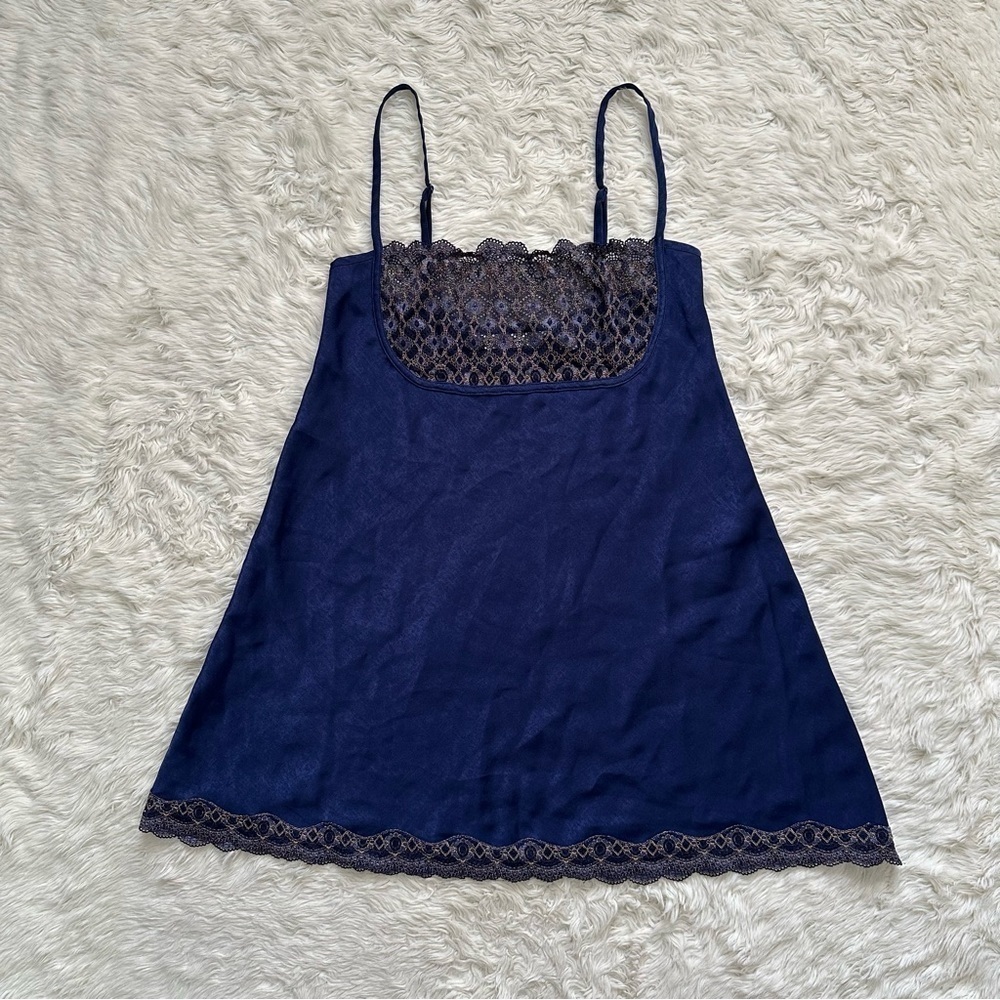 Victoria's Secret Slip Dress Nightgown Lace Trim Sleepwear Vintage Blue Sz S